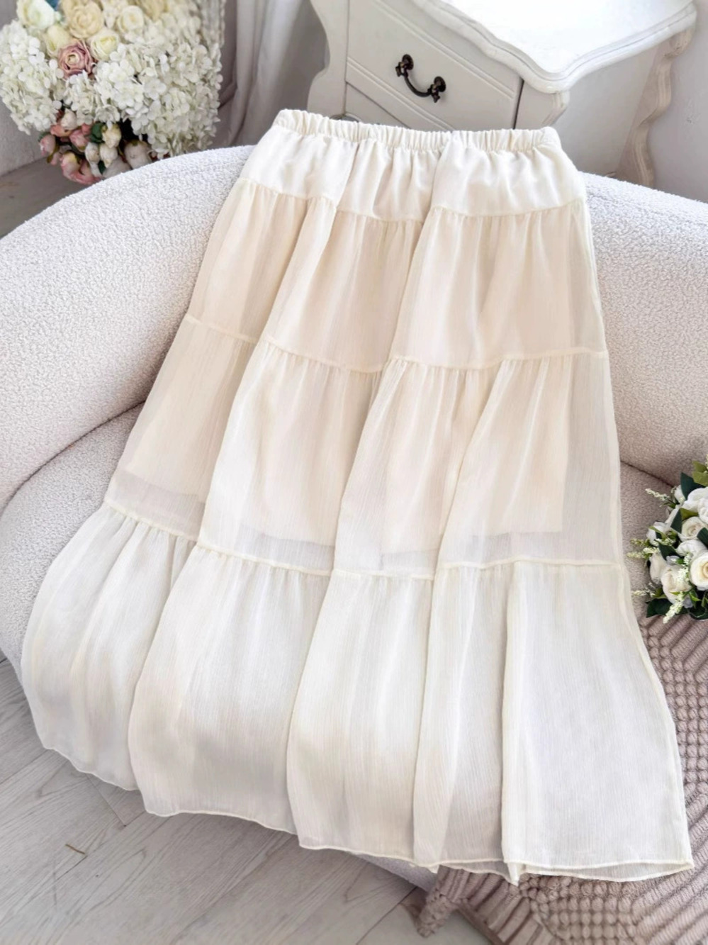 Forever 21 White French Style Midi Skirt Summer